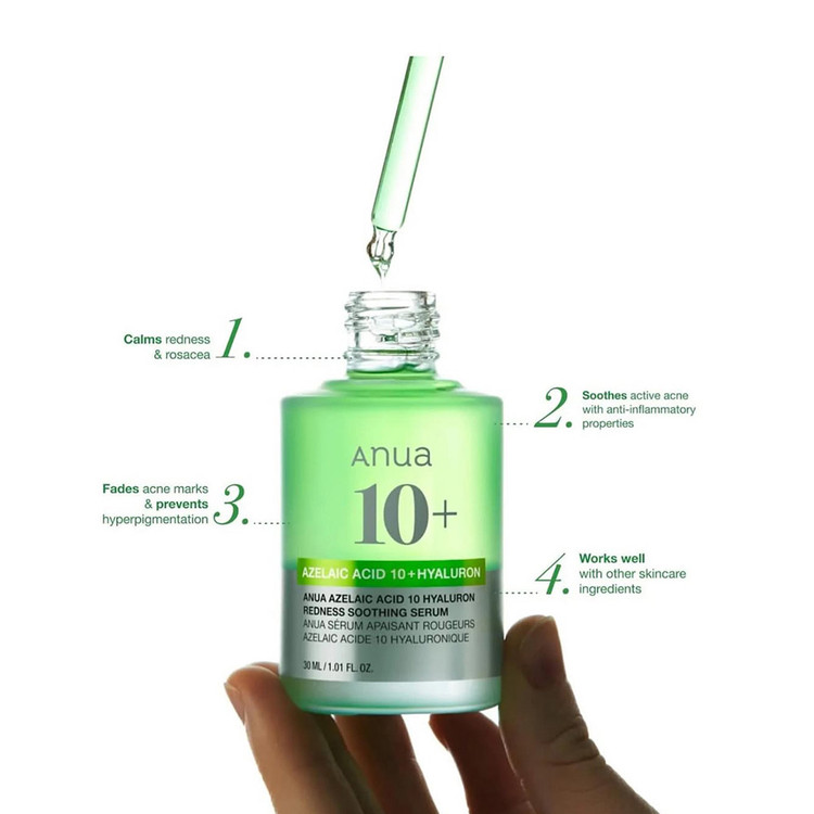 سرم آزلائیک اسید 10% و هیالورون آنوا تسکین دهنده و آبرسان Anua Azelaic Acid 10 Hyaluron Redness Soothing Serum
