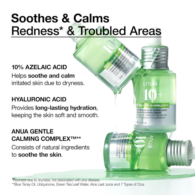سرم آزلائیک اسید 10% و هیالورون آنوا تسکین دهنده و آبرسان Anua Azelaic Acid 10 Hyaluron Redness Soothing Serum