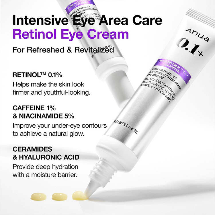 کرم دور چشم رتینول 0.1 و کافئین آنوا ضد چروک و روشن کننده ANUA Retinol 0.1 Caffeine Revitalizing Eye Cream