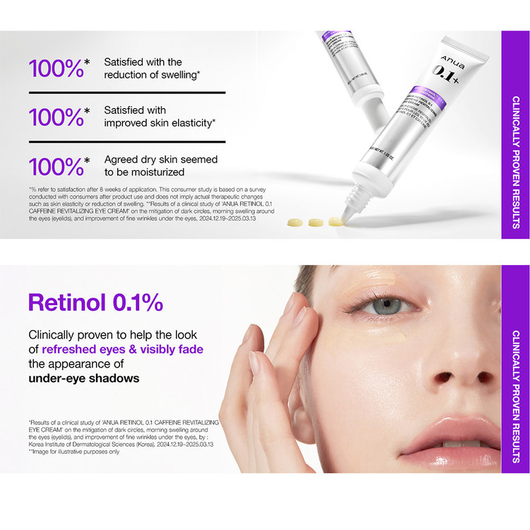 کرم دور چشم رتینول 0.1 و کافئین آنوا ضد چروک و روشن کننده ANUA Retinol 0.1 Caffeine Revitalizing Eye Cream