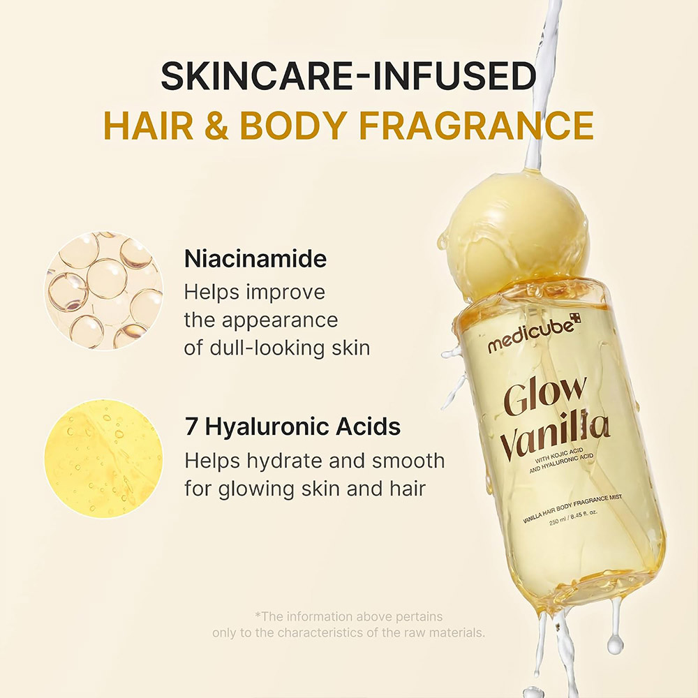 میست خوشبو کننده مو و بدن مدی کیوب با رایحه وانیل آبرسان و درخشان کننده پوست medicube Glow Vanilla Hair & Body Fragrance Mist