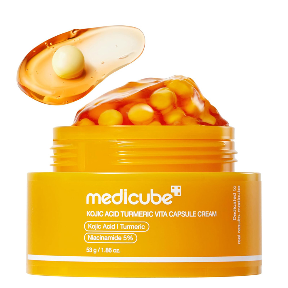 کرم کپسولی کوجیک اسید و زردچوبه مدی کیوب روشن کننده و تسکین دهنده قوی پوست Medicube Kojic Acid Turmeric Vita Capsule Cream